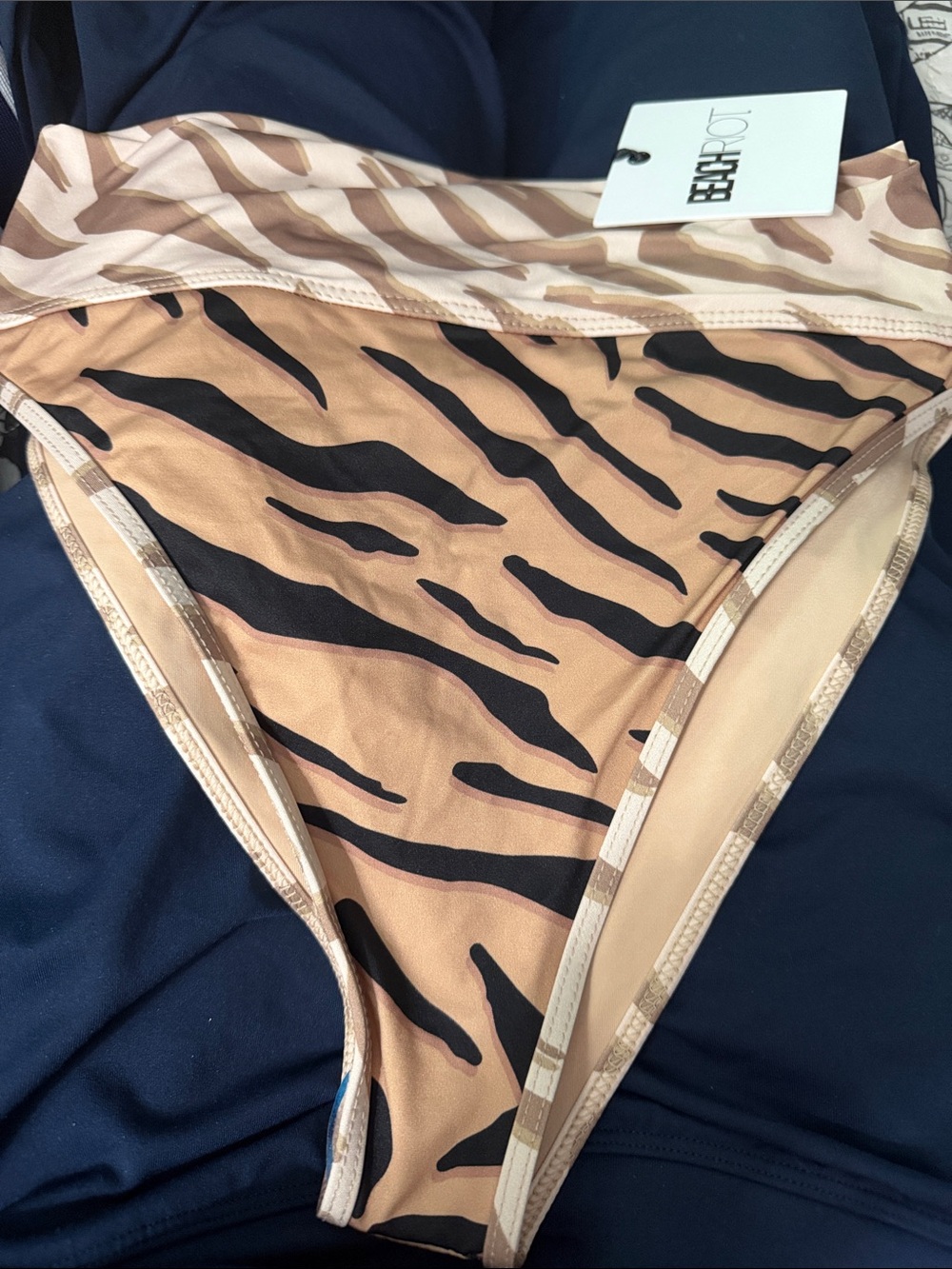 NWT size  M Beach Riot Tiger-Stripe High-Cut Bikini Bottom - Tan & Black